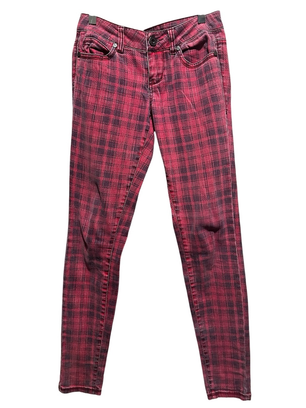 Red Plaid Skinny Jeans for Women